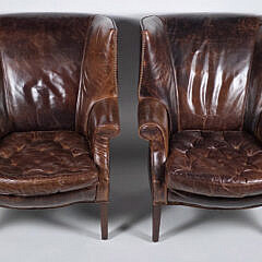 Pair of Brown Leather Upholstered Restoration Hardware Easy Chairs