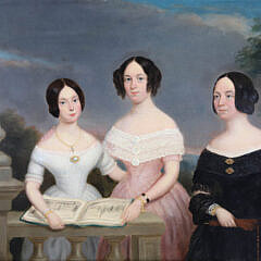 Jean Jacques Delanghe Oil on Panel “Portrait of Three Generations of Woman”, 19th Century