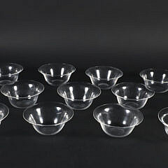 Set of 12 Signed Steuben Glass Bowls in Original Felt Bags and Box