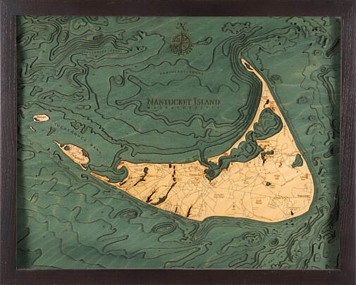 Three Dimensional Carved Wood Map of Nantucket Island