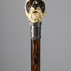 Finely Carved American Bulldog Head Grip Walking Stick, 19th Century
