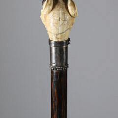 Finely Carved American Bulldog Head Grip Walking Stick, 19th Century