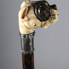 Finely Carved American Bulldog Head Grip Walking Stick, 19th Century