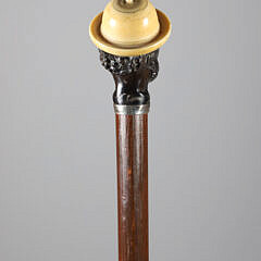 Ebony Smiling Dapper Gentleman Wearing Derby Bowler Hat Walking Stick, 19th Century
