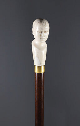 English Engraved Phrenology Head Grip Walking Stick, circa 1870