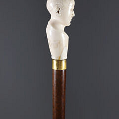 English Engraved Phrenology Head Grip Walking Stick, circa 1870