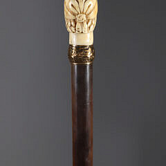 Antique Carved Head of a Gentleman with Glass Eyes Walking Stick, 18th Century