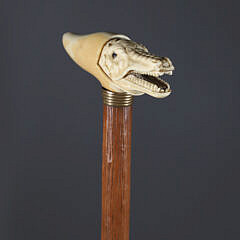 French Carved Crocodile T-Handle Grip Cane, 19th Century