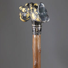 American Engraved and Monogrammed Sterling Silver Overlay L-Handle Grip Cane, 19th Century