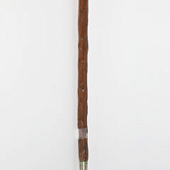 American Engraved and Monogrammed Sterling Silver Overlay L-Handle Grip Cane, 19th Century