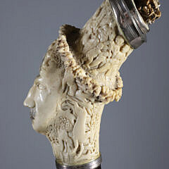 Large Intricately Carved Staghorn Head of a Man Cane, circa 1880