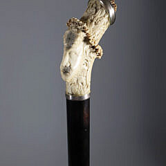 Large Intricately Carved Staghorn Head of a Man Cane, circa 1880