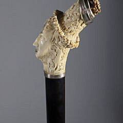 Large Intricately Carved Staghorn Head of a Man Cane, circa 1880
