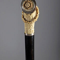 Large Intricately Carved Staghorn Head of a Man Cane, circa 1880