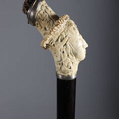 Large Intricately Carved Staghorn Head of a Man Cane, circa 1880