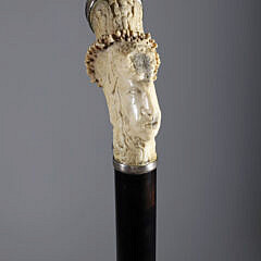 Large Intricately Carved Staghorn Head of a Man Cane, circa 1880