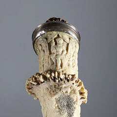 Large Intricately Carved Staghorn Head of a Man Cane, circa 1880