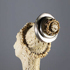 Large Intricately Carved Staghorn Head of a Man Cane, circa 1880