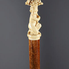 Finely Carved Child Holding Horn of Plenty Walking Stick, 19th Century