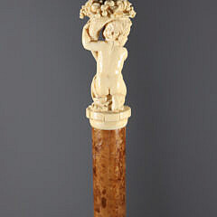 Finely Carved Child Holding Horn of Plenty Walking Stick, 19th Century