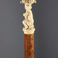 Finely Carved Child Holding Horn of Plenty Walking Stick, 19th Century