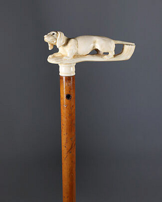 Finely Carved English Dachshund Grip Cane, circa 1880