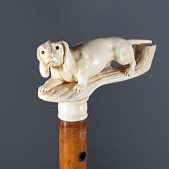 Finely Carved English Dachshund Grip Cane, circa 1880