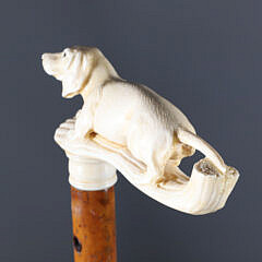 Finely Carved English Dachshund Grip Cane, circa 1880