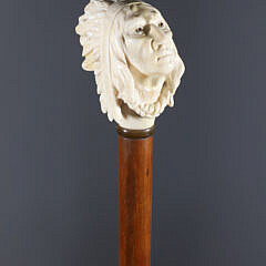 American Carved Bust of a Native American Chief Walking Stick, 19th Century