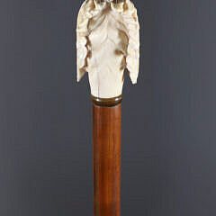 American Carved Bust of a Native American Chief Walking Stick, 19th Century