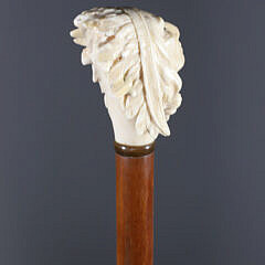 American Carved Bust of a Native American Chief Walking Stick, 19th Century