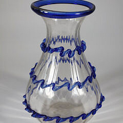 Mid Century Modern Hand-Blown Clear and Blue Glass Vase