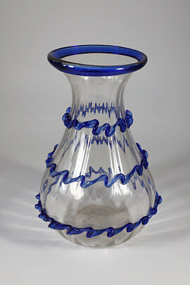 Mid Century Modern Hand-Blown Clear and Blue Glass Vase