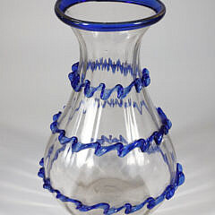 Mid Century Modern Hand-Blown Clear and Blue Glass Vase