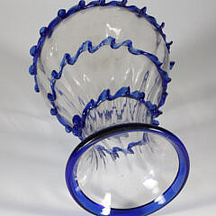 Mid Century Modern Hand-Blown Clear and Blue Glass Vase