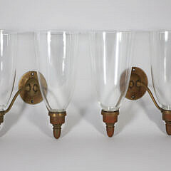 Pair of Glass Hurricane Sconces on Brass Wall Mounts