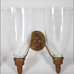 Pair of Glass Hurricane Sconces on Brass Wall Mounts