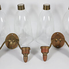 Pair of Glass Hurricane Sconces on Brass Wall Mounts