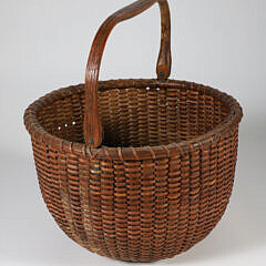 Antique Open Swing Handle Round Nantucket Basket circa 1920