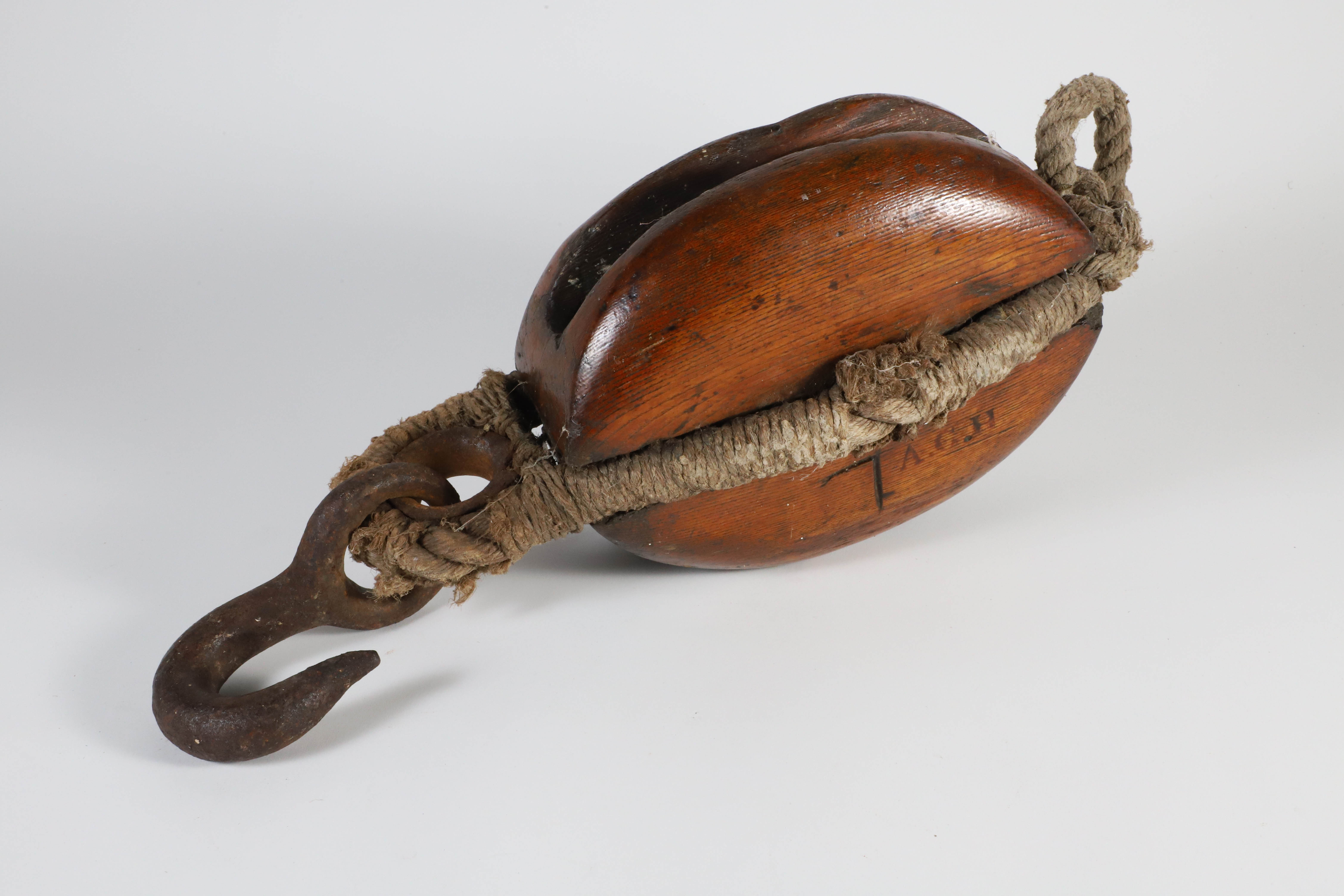 Ships Wooden Pulley Initialed A.G.H. - Ships Wooden Pulley Initialed A ...