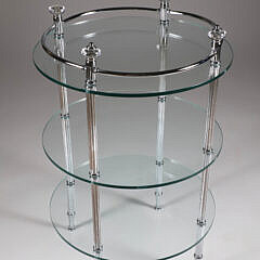 Contemporary Round Three-Tier Chrome and Glass Side Table