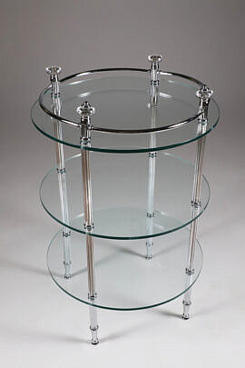Contemporary Round Three-Tier Chrome and Glass Side Table