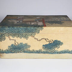 Hand Painted Chinese Pigskin Box with Brass Hardware and Lock Plate