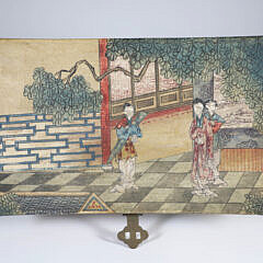 Hand Painted Chinese Pigskin Box with Brass Hardware and Lock Plate