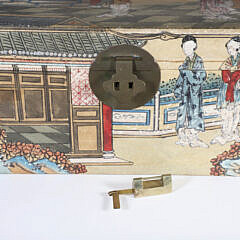 Hand Painted Chinese Pigskin Box with Brass Hardware and Lock Plate