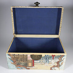Hand Painted Chinese Pigskin Box with Brass Hardware and Lock Plate