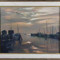 Paul Longenecker Oil on Canvas "Nantucket Boat Basin at Dusk"