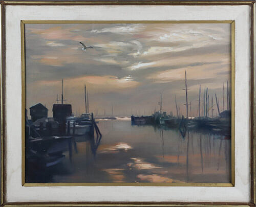 Paul Longenecker Oil on Canvas "Nantucket Boat Basin at Dusk"