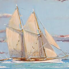 William Lowe Oil on Canvas “Sailing off Nantucket Island”