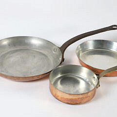 Four Antique Copper Skillets